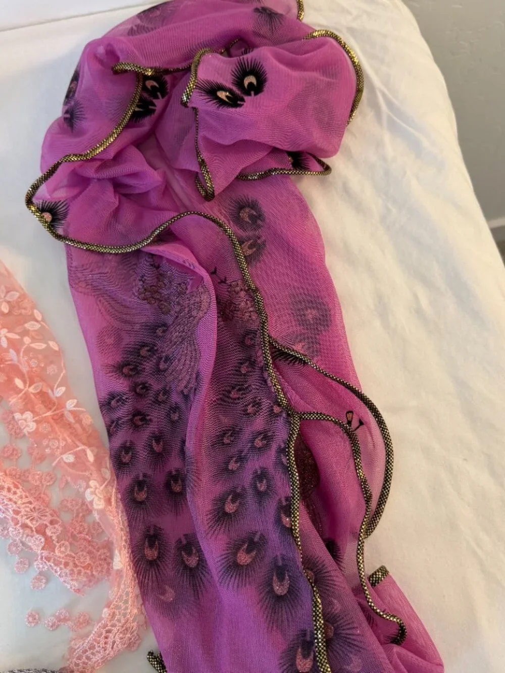 Lot of 4 Women's Fashion Scarves Sheer Lace Metallic Floral Assorted Colors